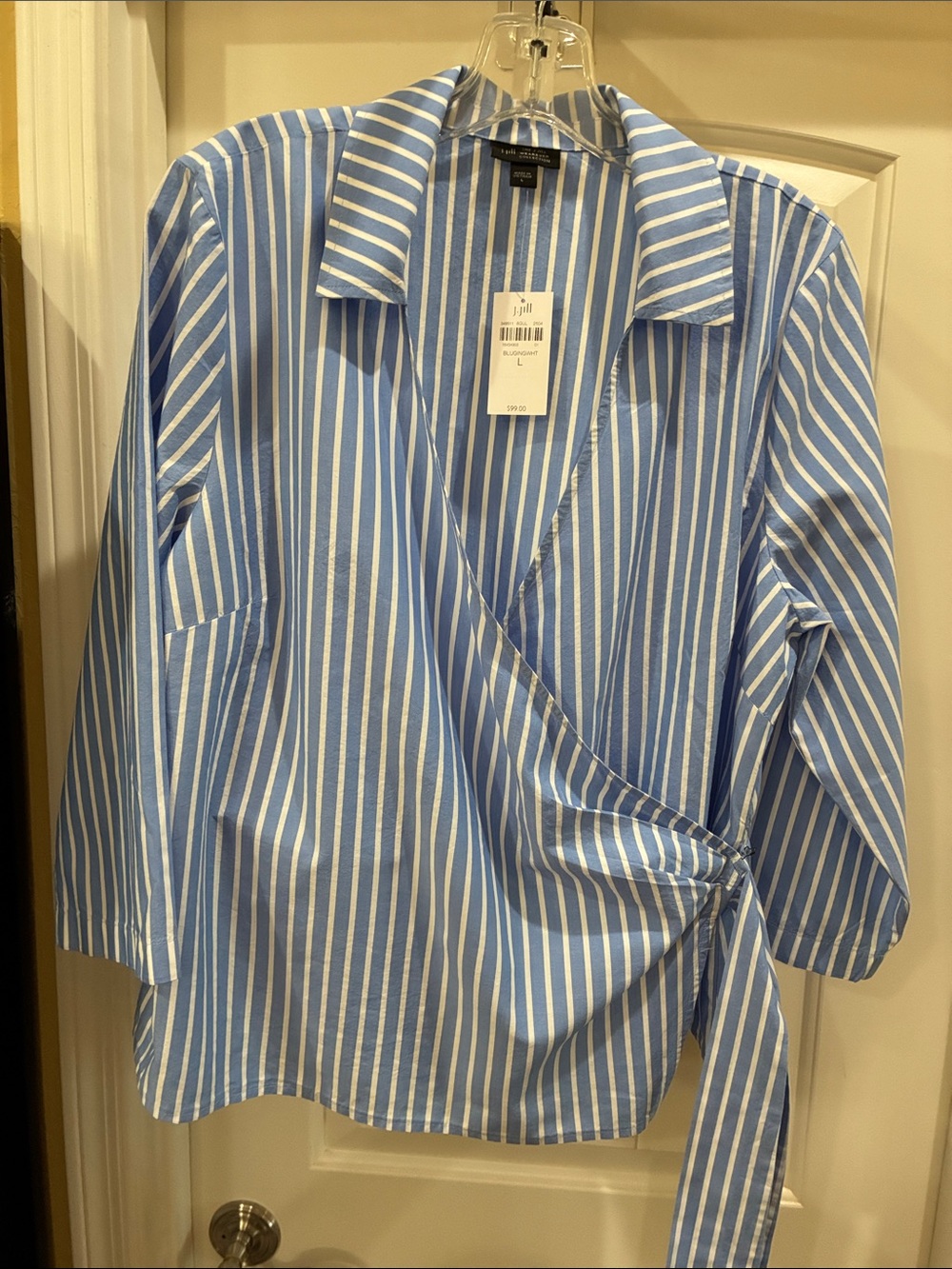 J. Jill Blue & White Striped Wrap Blouse
